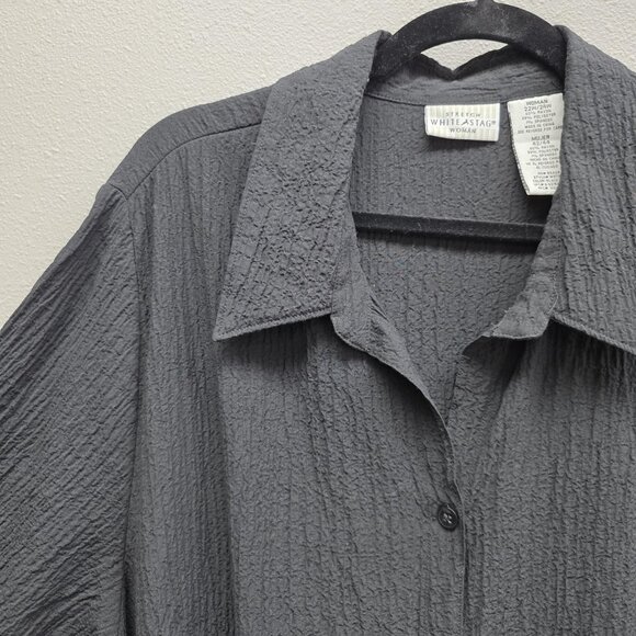 White Stag Shirt Womens 22W 24W Black Crinkle Button Front Tunic Plus Stretch - Picture 2 of 8